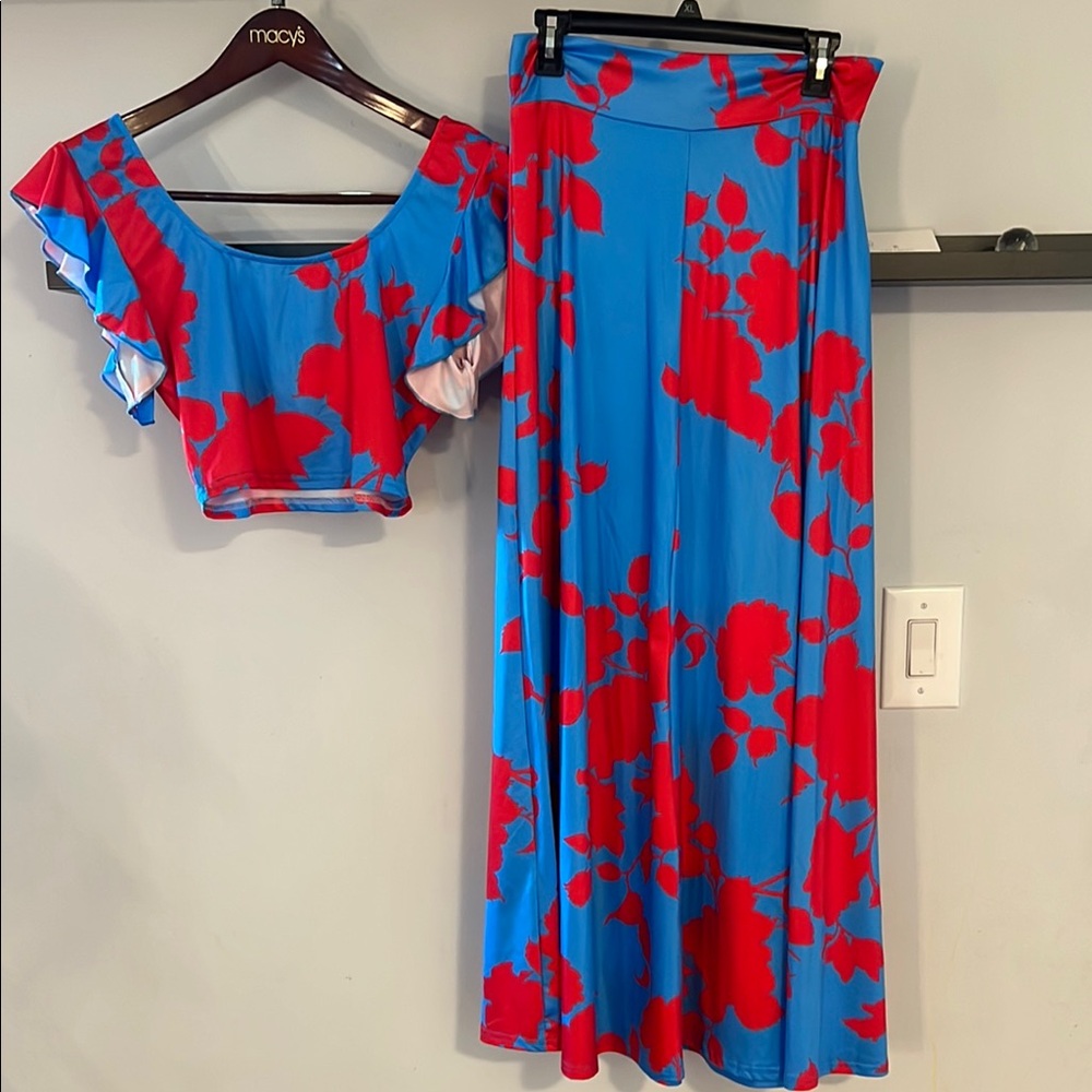 Blue and Red Floral Women's Skirt